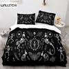 Death Moth Duvet Cover Set Queen Size Gothic Skull Boho Comforter Cover Black and White Skeleton Decorative Soft Bedding Set