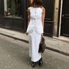 Women Casual Suit Square Collar Sleeveless Vest Long Skirt Suit Summer Matching Set for Party Office Daily Wear