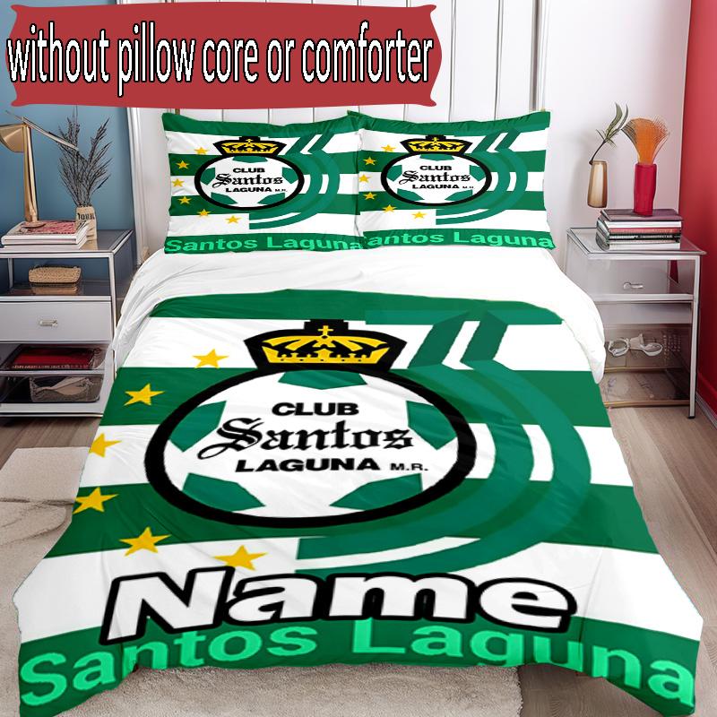 3pcs Duvet Cover Set (1*Duvet Cover + 2*Pillowcase, Without Core), Custom Name Club Santos Laguna Pattern Bedding Set, Home Bedroom Decor Gift