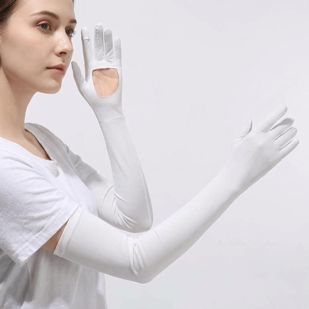 Solid Color Ice Silk Arm Sleeve Non-slip Sunscreen Sleeve Gloves Breathable Long Sleeve Cycling