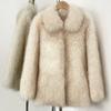 OFTBUY 2025 Winter Women Coat Faux Fox Fur Mid-length Jacket Turn-down Collar Puff Artificial Fox Fur Casual Top Outwears Tailored Solid Streetwears