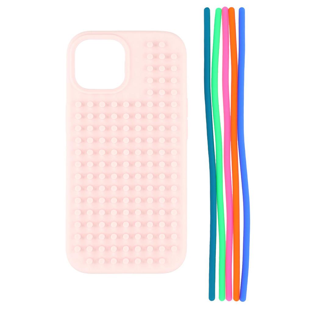 For iPhone 15 Case 3D Stress Relief DIY Colorful Bar Silicone+PC Phone Cover Dots Design