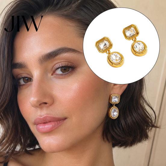 Atmosphere Style Fashion Earrings 1 Pair Faux Crystal Geometric Dangle for Women, Hypoallergenic Ear Needles Sensitive Ears Stainless Steel