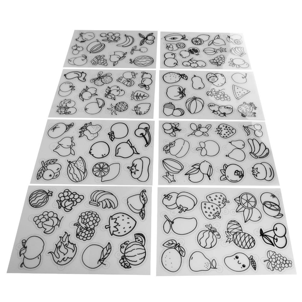 8pcs Colorable Sheets Shrinky Art Paper Fruit Vegetable Pattern Shrinky Dink Paper Home Decorations