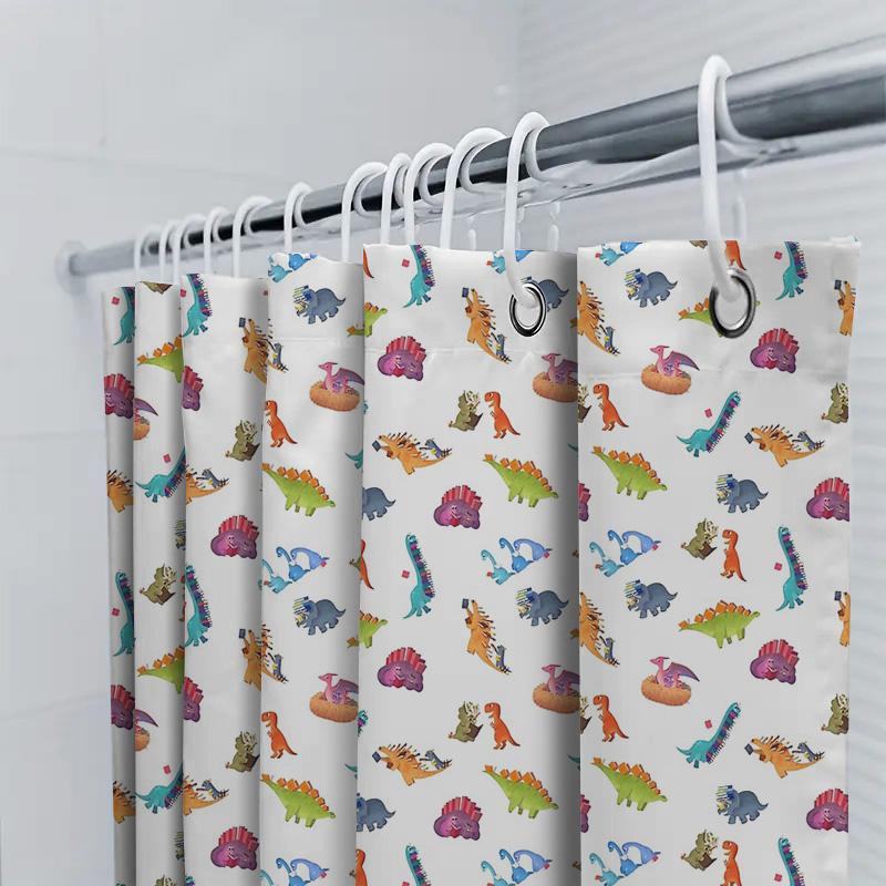 Dinosaur Shower Curtain Waterproof Cute T Rex Jungle Animals Bathroom Decor Set Vintage Farmhouse Coastal Pattern Fabric Backdro