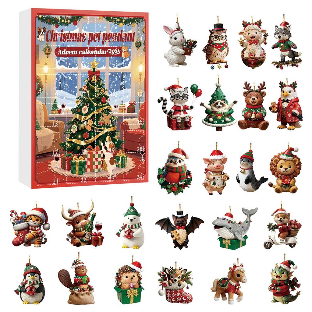 Christmas Pug Cat Horse Corgi Series Acrylic Advent Calendar With 24 Animal Figurines For Festive Decor