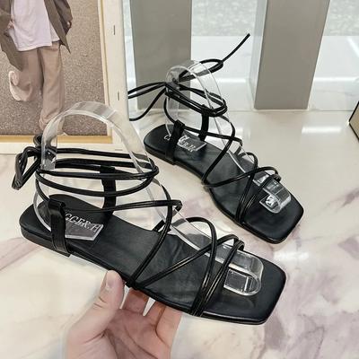 Летние женские босоножки с ремешком на щиколотке, женские туфли-гладиаторы на высоком каблуке 2024 года, сексуальные туфли-лодочки с квадратным носком, туфли для вечеринок Zapatos Mujer