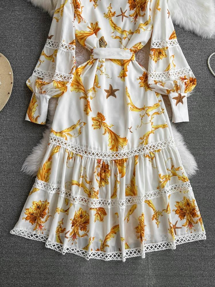 Женское винтажное богемное праздничное длинное платье макси с принтом и рукавом-фонариком, однобортное шикарное платье в стиле бохо