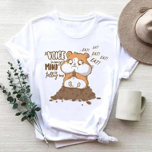 Cartoon Cute Hamster Cartoon Cute Hamster Baby Round Neck Big Size Round Neck Black T-shirt Woman Tops