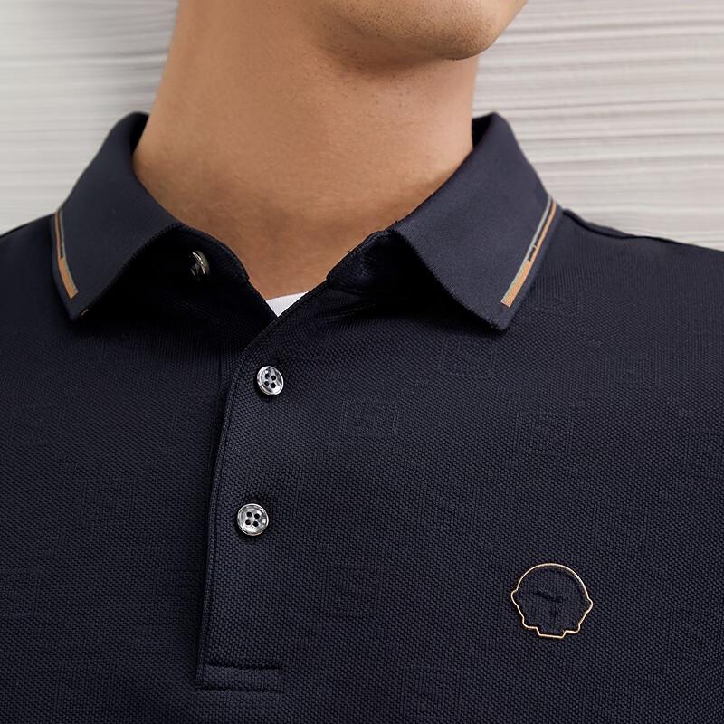 Qipai Men's Long Sleeve Wool Blend Jacquard Polo Shirt