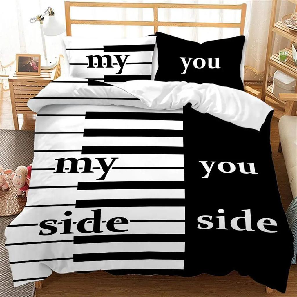 Black And White Duvet Set Romantic Valentine'S Day Bedding Set Gift Three-Piece Set