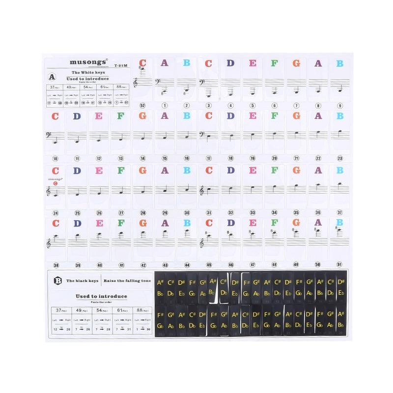 Removable Piano Key Stickers for Beginners & Kids Fashion Piano Sticker Keyboard Note Notation Stickers Staves Stickers
