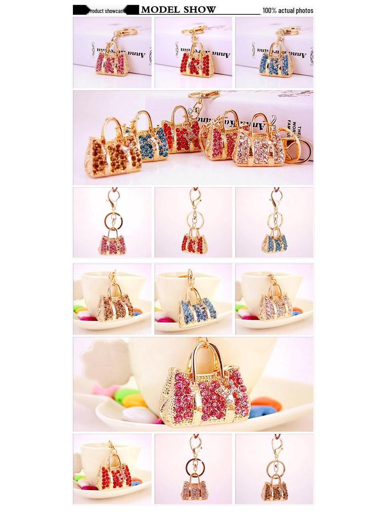Rhinestone Jewelry Handbag Keychain - Cute Metal Bag Pendant for Cars & Accessories