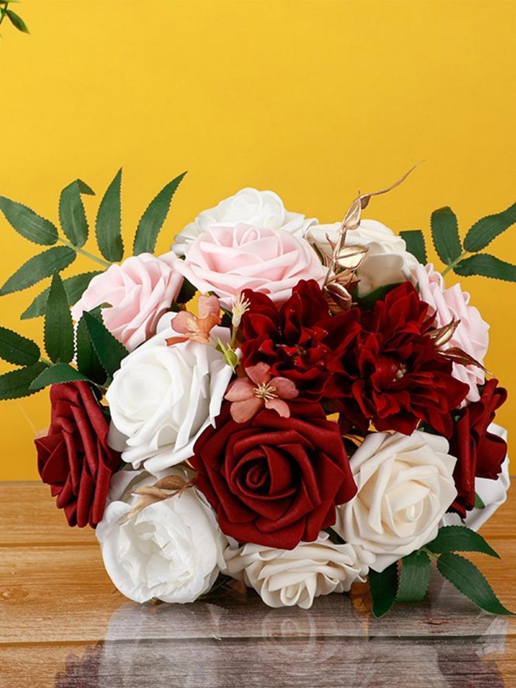 Roses Bouquet Wedding Bouquet for Bride Artificial Flower with Ribbon Fake Flowers Silk Roses Bridal Bouquet Bridesmaid Bouquet for Wedding Decoration