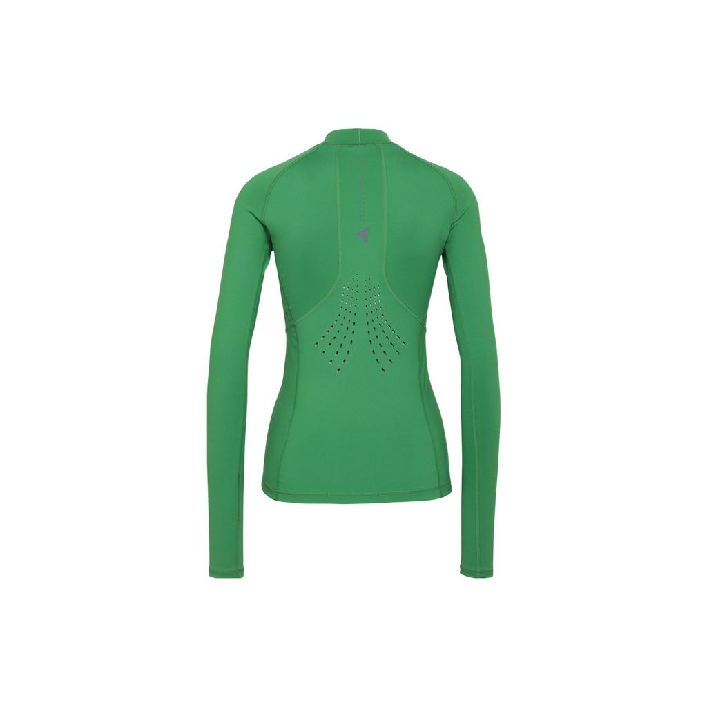 Adidas X Stella McCartney Collaboration Letter Print Thumb Hole Round Neck Long Sleeve T-Shirt Women Tops Green HI6035
