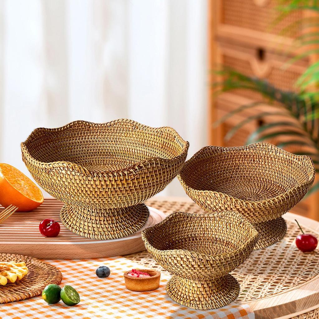 Handmade Rattan Fruit Basket Pantry Organizer Home Living Room Basket Rattan Bread Bowl for Countertop Party Dining Room Makeup