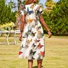 Women's Fashion Casual Loose Printed Round Neck Pocket Short Sleeve Dresses
