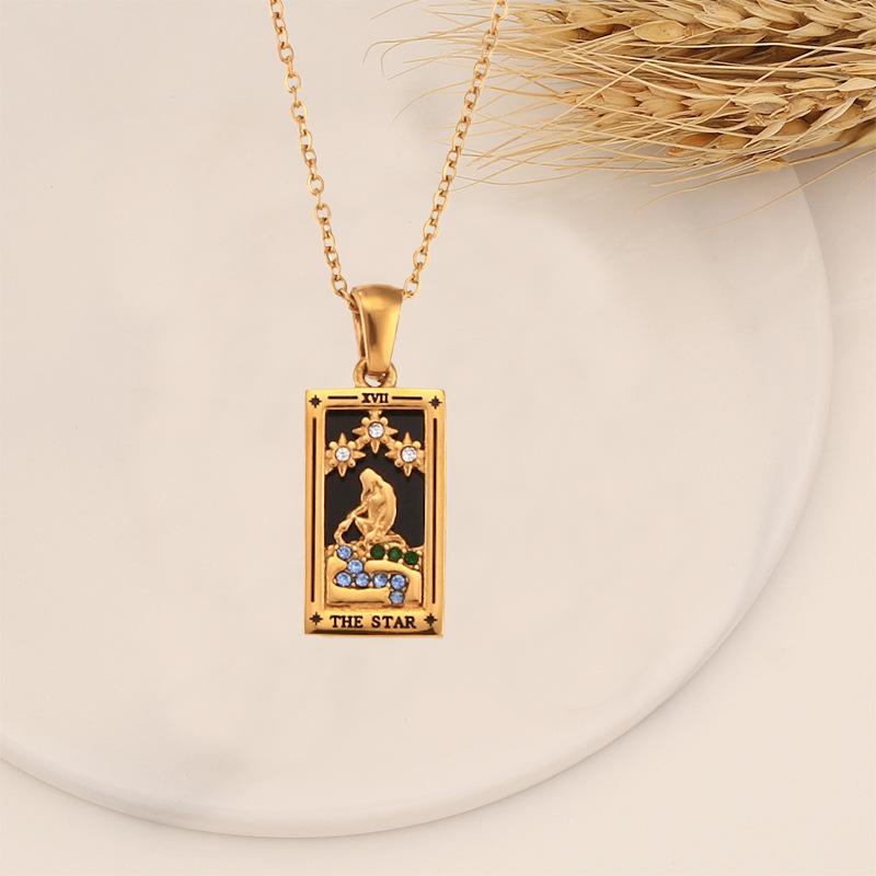 YILUOCD Zirconia Tarot Card Necklace Classic Tarot Queen Lover Magician Moon Wealth Amulet Stainless Steel Jewelry