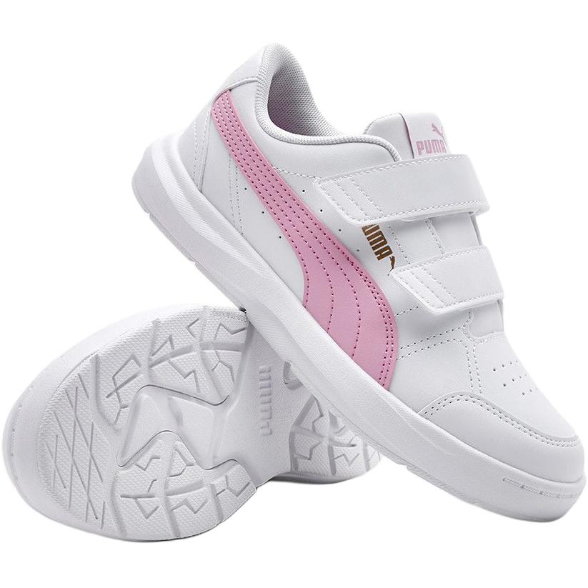 Puma Evolve Court V Jr Versatile Comfortable Low-Top Kids Skate Shoes Kids Sneaker White Pink 404315-02