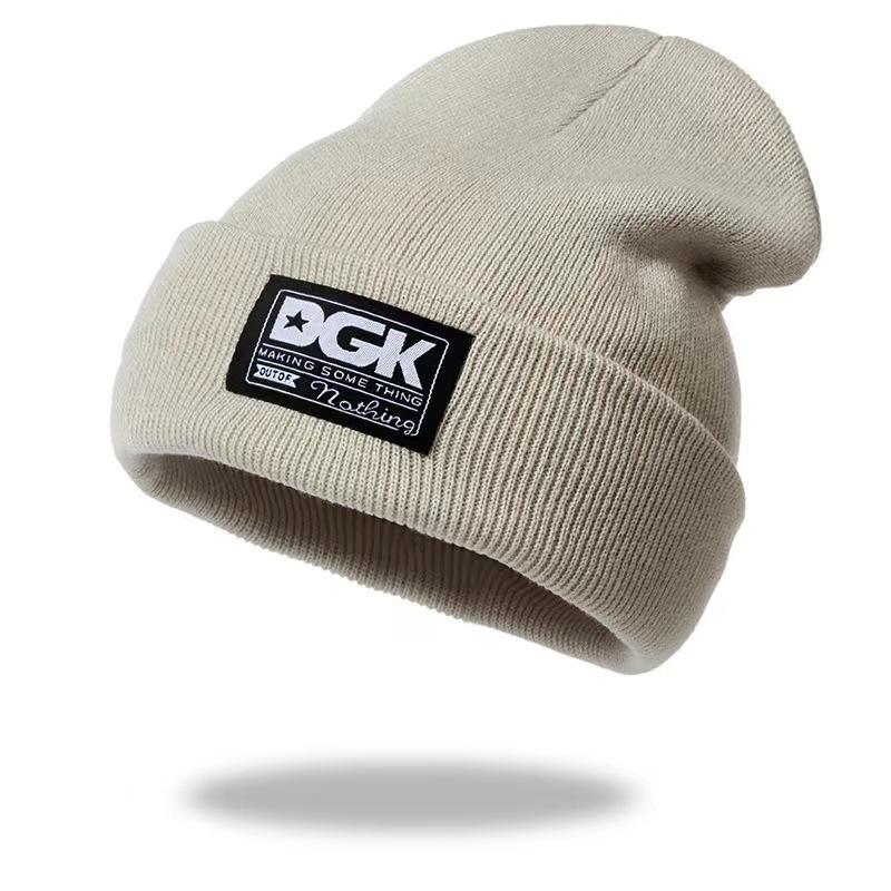 Dgk Letter Knitted Hat Men Women Brimless Bean Hat Outdoor Skiing Windproof Warm Hat