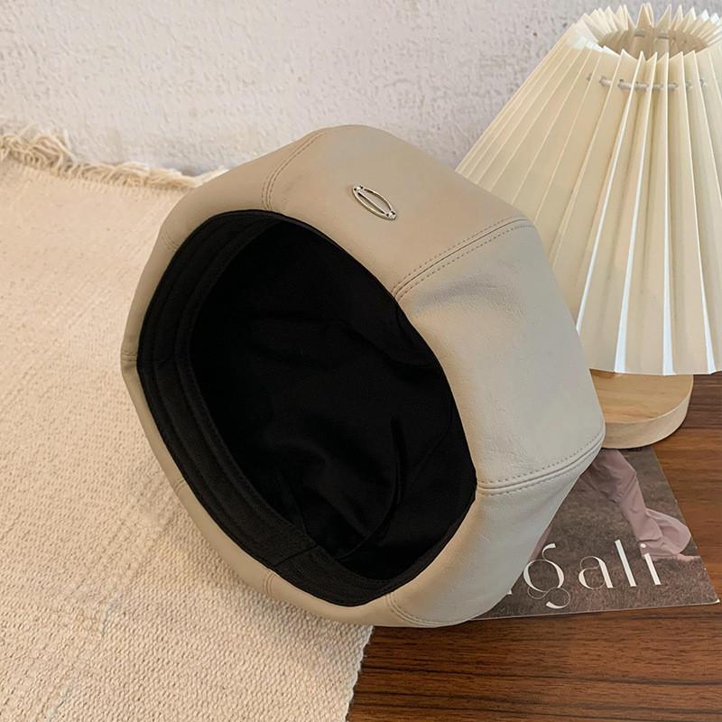 Кожаный Пу Шикарный Берет Для Женщин В Модных Коричневом, Черном И Бежевом Цветах Идеально Подходит Для Любителей Моды Весной Осенью