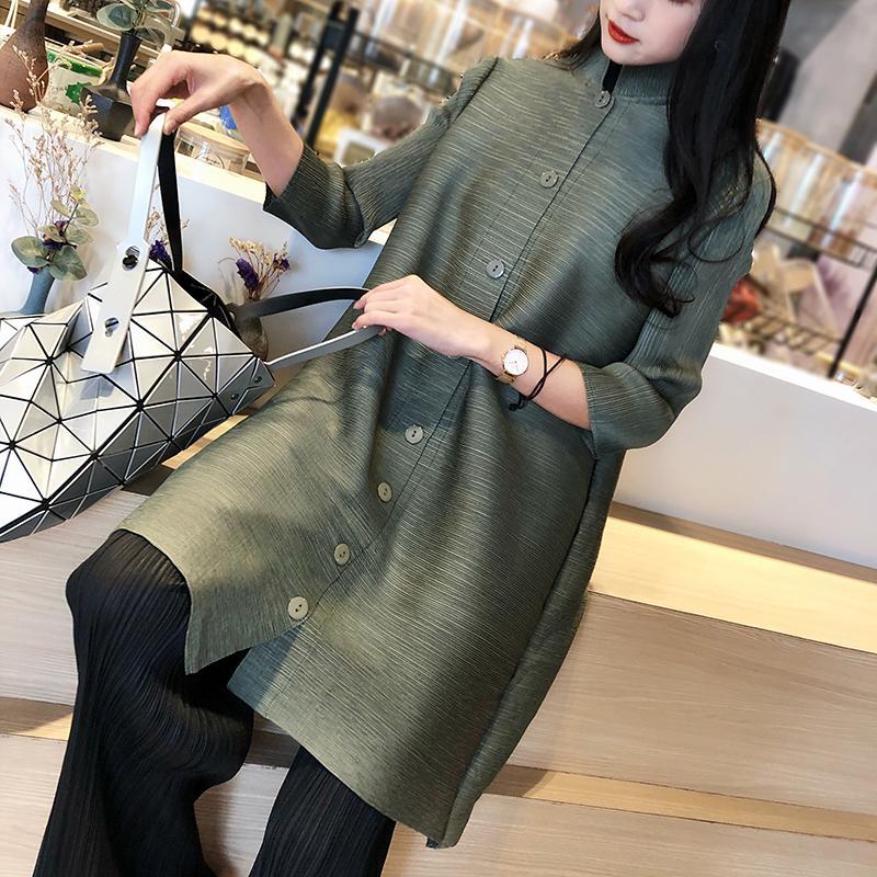 Blouse Single-breasted Windbreaker Mid-length 2022 Stand-up Collar Temperament Jacket Three-quarter Sleeves All-match Cardigan