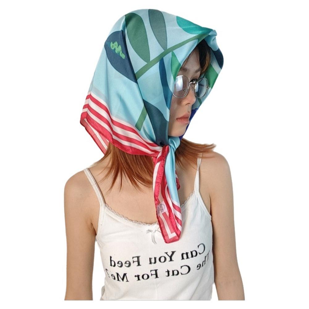 Spotted Dog Flower Printed Scarf Breathable Bandana Head Scarf Elegant Silk Satin Turban Girls