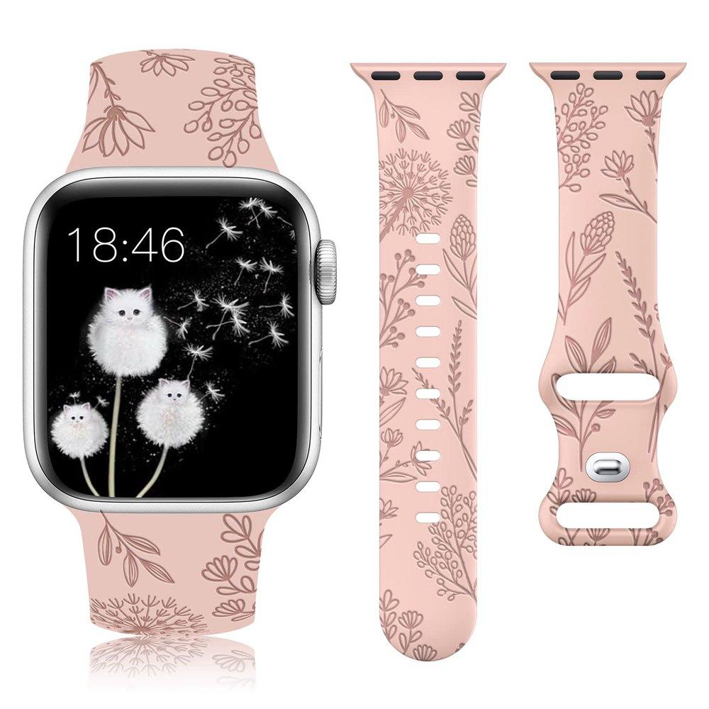 Floral Engraved Band for Apple Watch 41/40/38/42/45/49 Dandelion Flower Pattern Silicone Strap for IWatch 8/7/6/5/4/3/SE