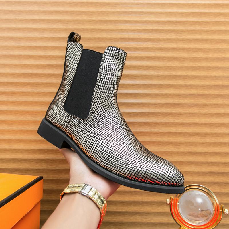 Модная зимняя новая мода золото серебро ботильоны челси роскошный дизайнер мужские слипоны повседневные высокие платформенные туфли zapatos hombre