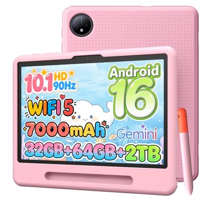 Детский планшет P10, 32 ГБ + 64 ГБ, Android 16 с 90 Гц и Gemini AI, 10,1 дюйма, 7000 мАч, 5G WIFI, Планшет со стилусом, Силиконовый чехол