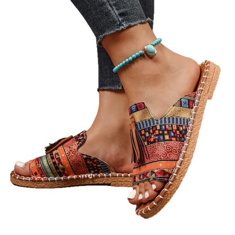 Летние новые шлепанцы большого размера, женские шлепанцы с бахромой и открытым носком, женские повседневные прохладные шлепанцы на мягкой подошве