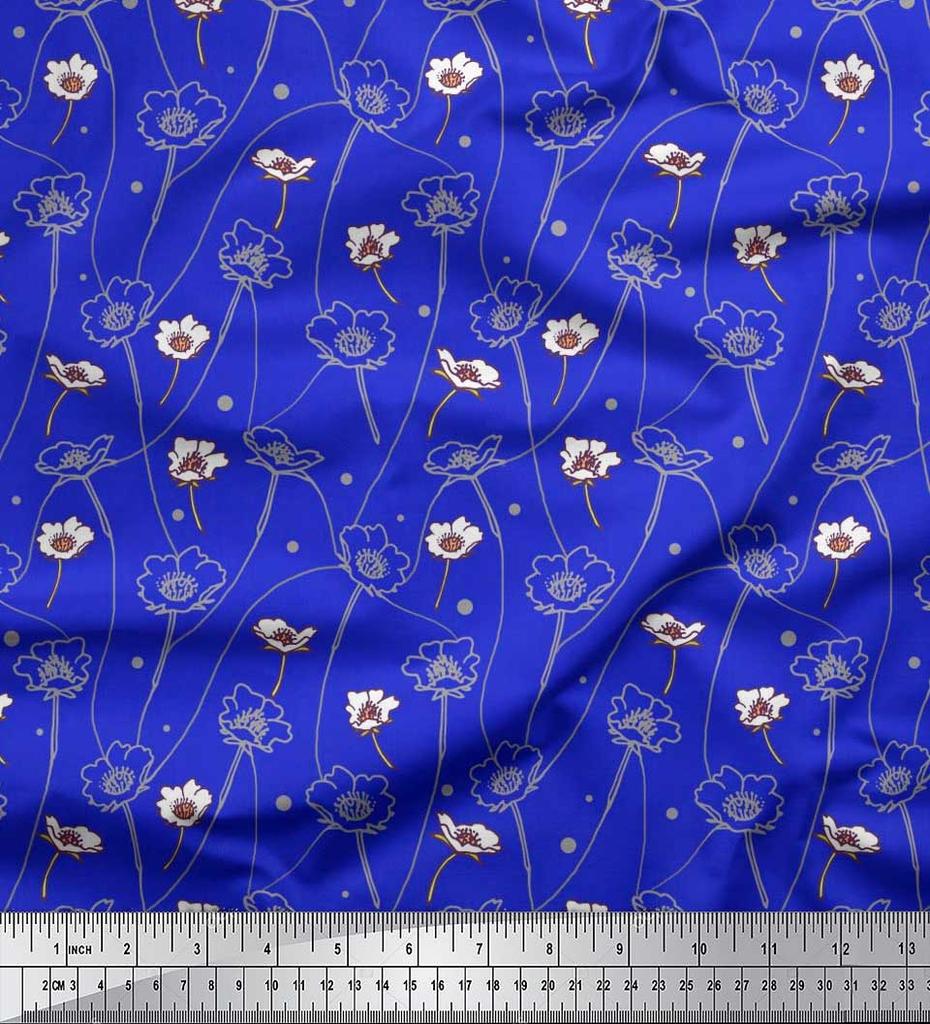 Soimoi Black Poly Crepe Fabric Dot|Leaves & Floral Artistic Decor Fabric Printed BTY 42 Inch