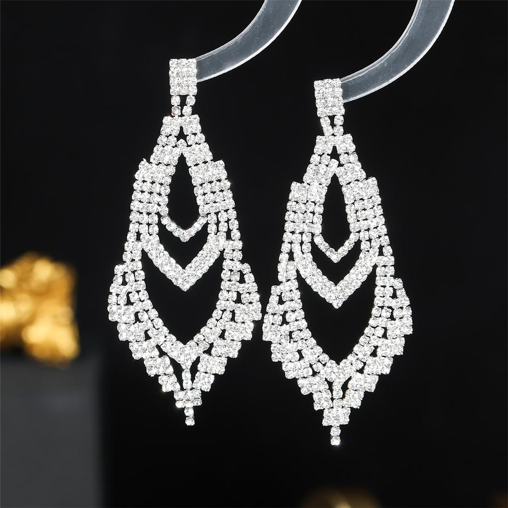 New Jewelry Senior Sense Of Super-Flash Full Diamond Long Earrings Luxury Temperament Bridal Earrings Women's Earrings 1 Pair