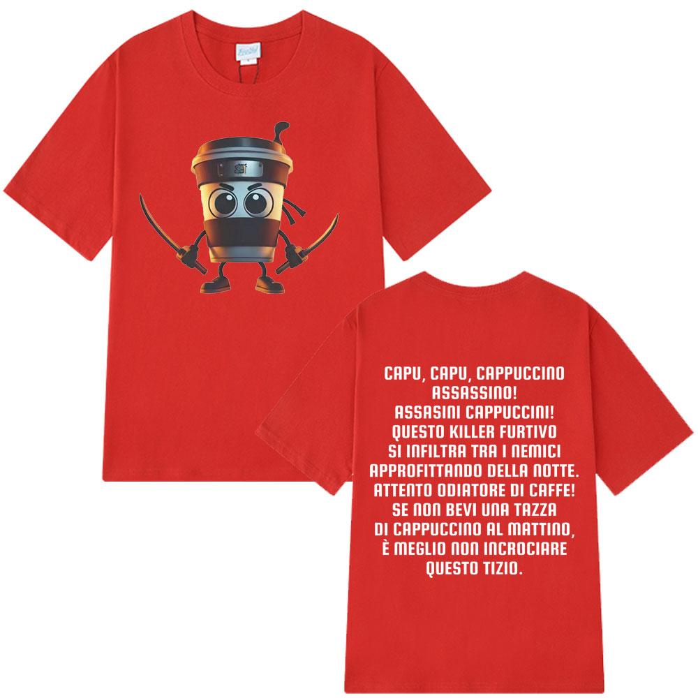 Cappuccino Assassino T-Shirt Italian Brainrot Humor Meme Tees Man Woman Vintage Summer 100% Cotton Casual T-shirts Streetwear