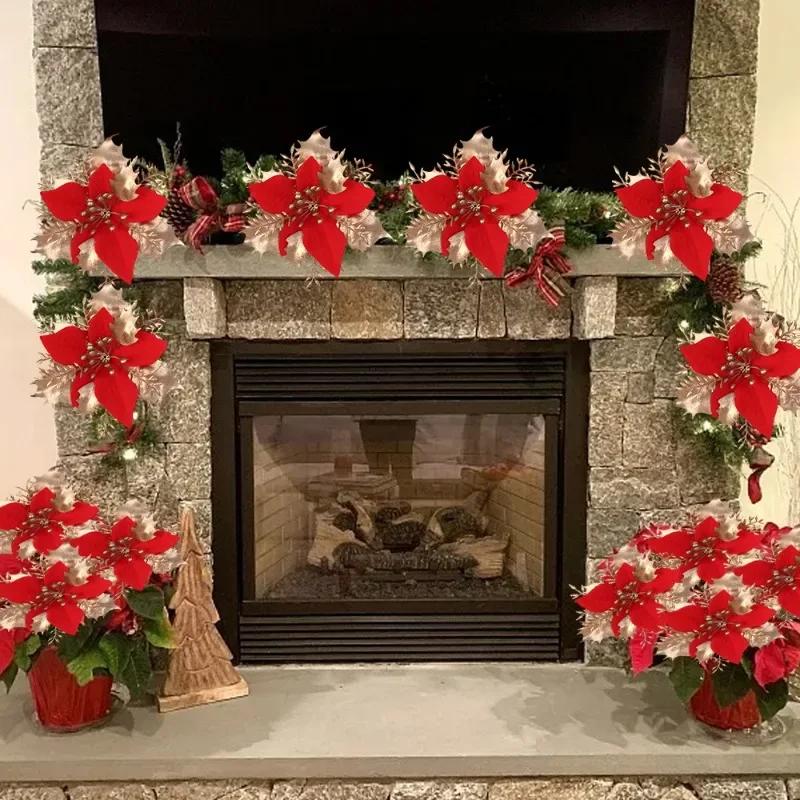 60/12 шт искусственные рождественские цветы веселое рождественское украшение на елку счастливые новогодние украшения рождественские искусственные цветы натал навидад