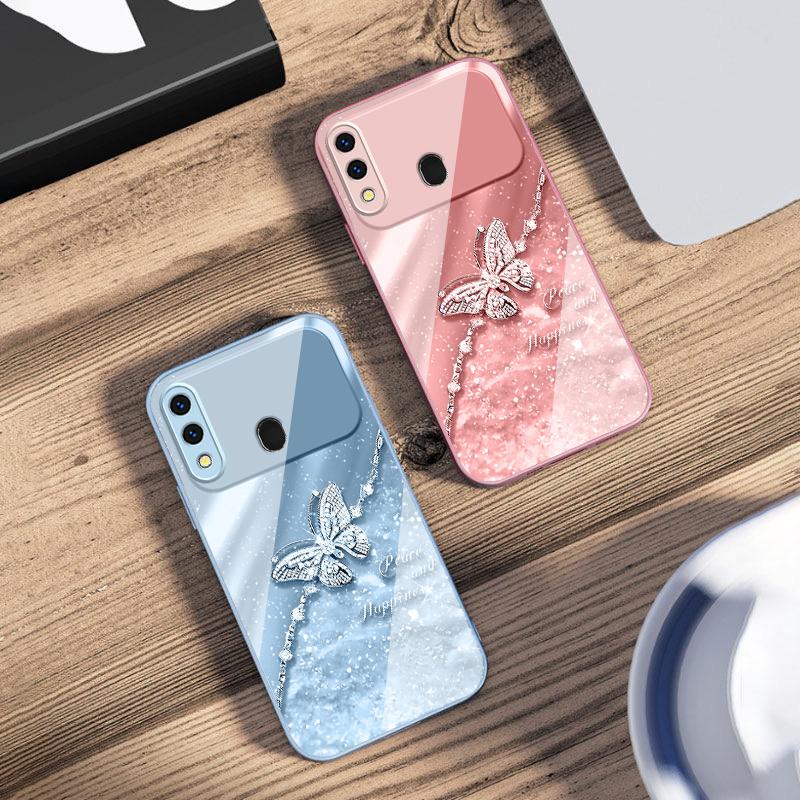 Элегантная синяя бабочка Для Samsung A73 72 71 A70 56 55 54 A53 52 51 50 42 A35 A34 33 32 31 26 25 24 23 22 30 стеклянный чехол для телефона