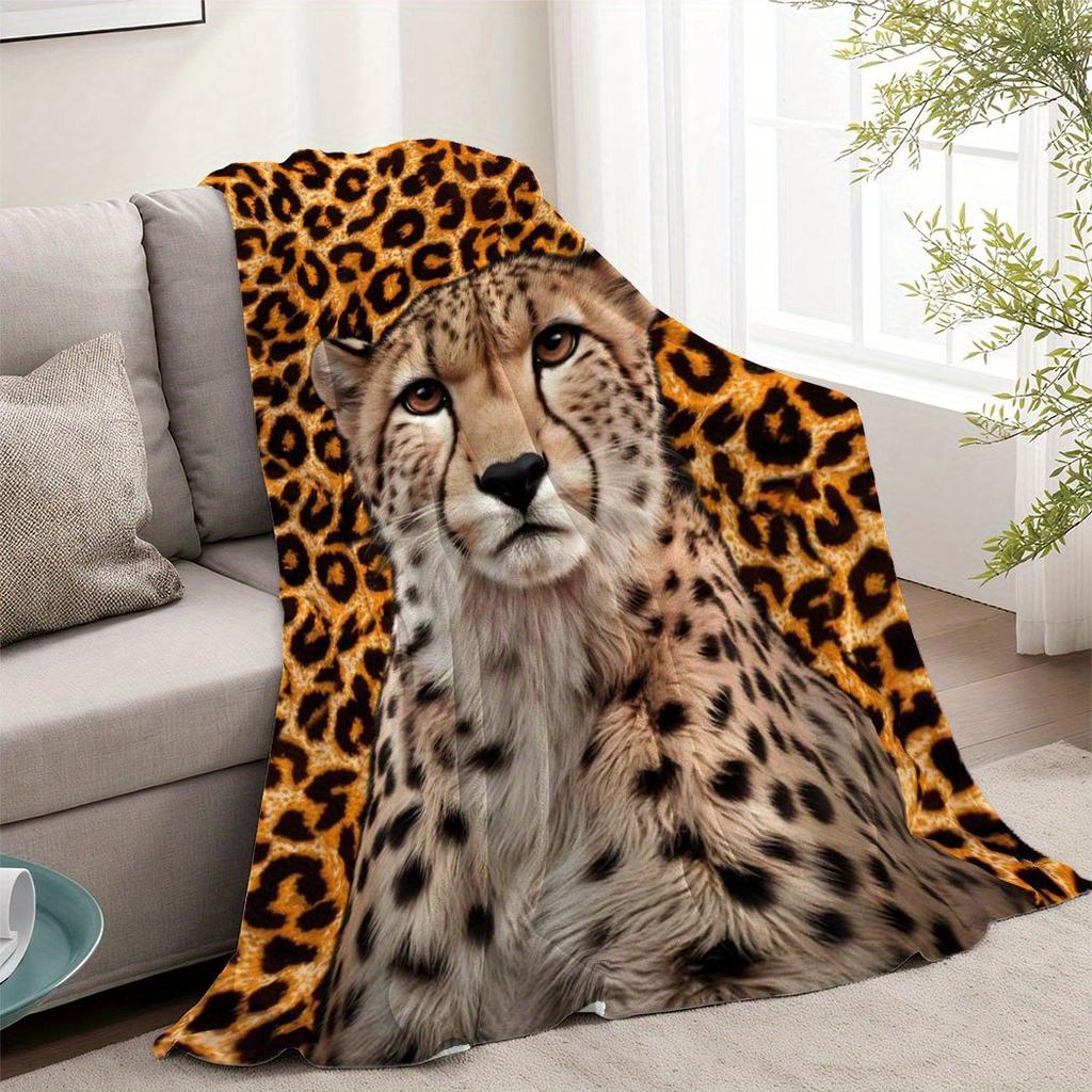 Leopard Print Flannel Throw Blanket Stylish Soft Cozy Fleece for Sofa Office Car All Season Fun Gift 150x200cm 59x79in