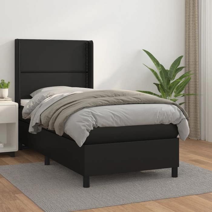 Maison Exclusive - Sommier à lattes de lit avec matelas Noir 90x200 cm Similicuir