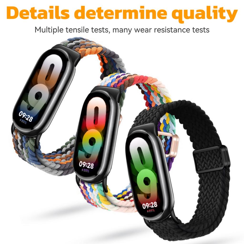 Braided Strap for Xiaomi Mi Band 8 Elastic Nylon Solo Loop Adjustable Watchbands Magnetic Buckle Correa Bracelet for Miband 8NFC
