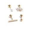 Women's 0.8mm Bar 4-Piece Set Gold Crystal Piercing Earrings