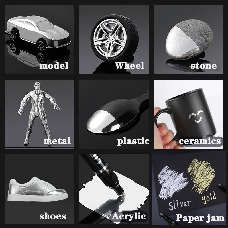 3/2/1 шт., хромированный маркер для зеркала, 2 мм, ручка со светоотражающей краской «сделай сам», перманентный золотой, серебряный маркер, подкраска, покраска модели, маркировка