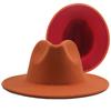 Simple Outer ORANGE Inner Red Wool Felt Jazz Fedora Hats with Thin Belt Buckle Men Women Wide Brim Panama Trilby Cap 56-58-60CM