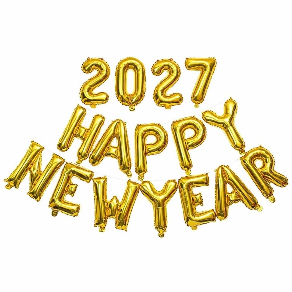 Holiday Ornaments Colorful Foil Balloons Happy New Year 2027 16 inch Balloon Set