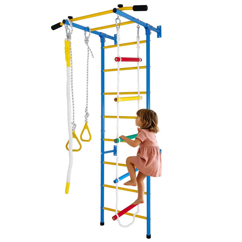 5 in 1 Climbing Toys for Toddlers, Indoor Kids Gym for Exercise, Steel Ladder Wall Set with Pull-up Bar, Rope, Gymnastic Rings, Boys Girls Gift