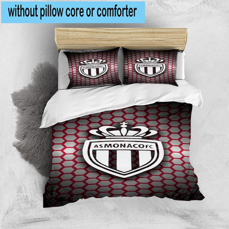 3pcs Monaco Football club Printed Bedding Set Duvet Cover Closure Includes 1 Duvet Cover & 2 Pillowcases Bedding Sets Home Decor Gifts