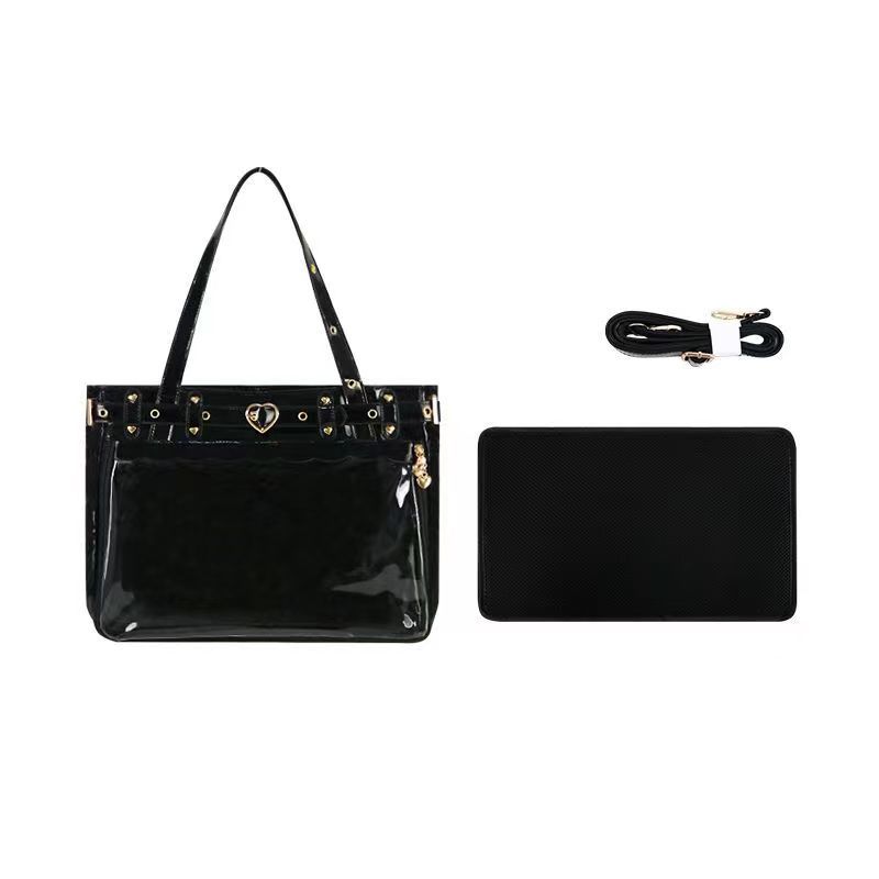 Women's Lolita Fashion Ita Bag Japanese Style Kawaii Shoulder Messenger Crossbody Bags Transparent Front Pocket DIY Tote Handbag