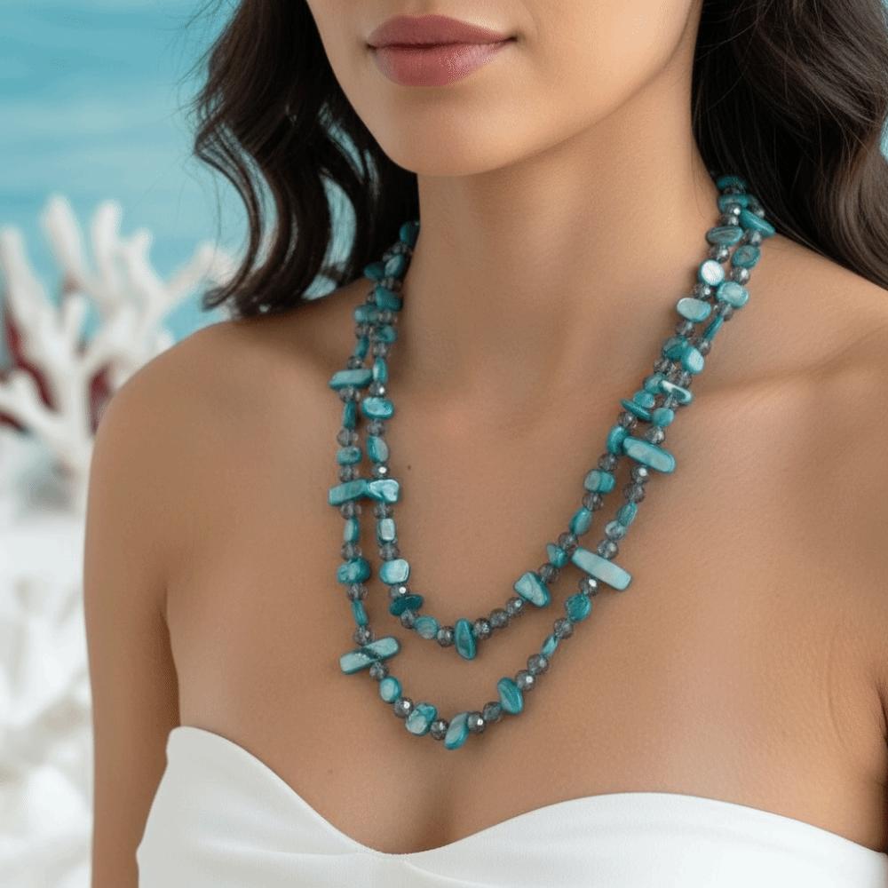 Irregular Geometric Layered Stone Strand Double Layered Boho Shell Beads Choker Mix Match Lovers