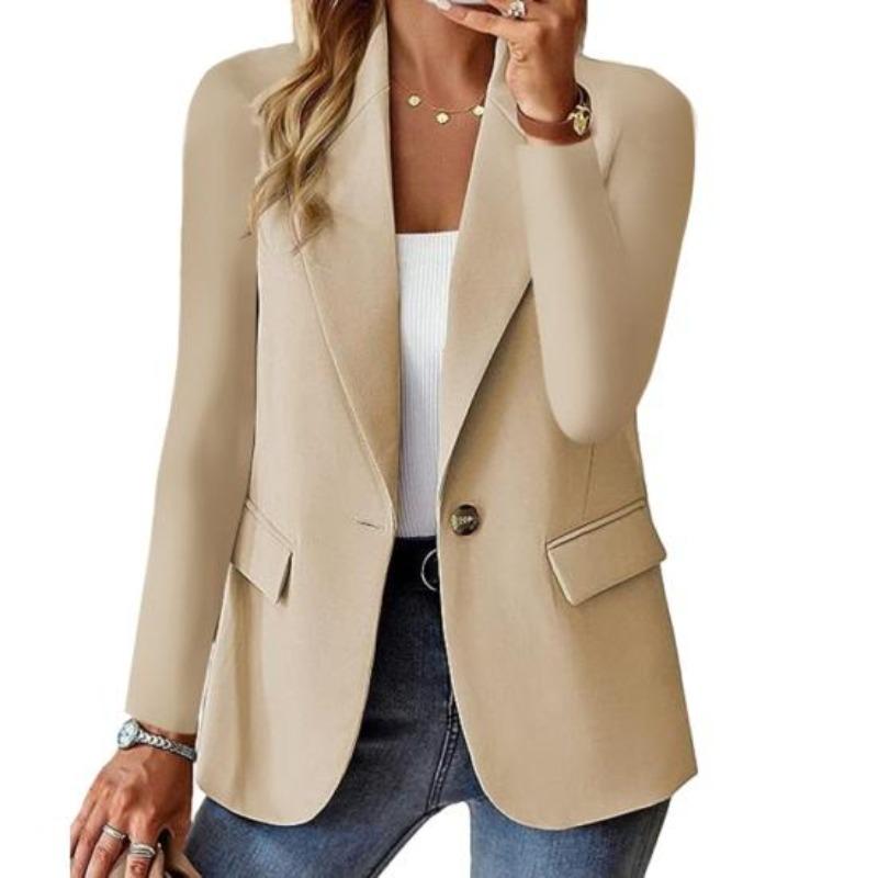 Женский костюмный пиджак с лацканами, длинным рукавом и одной пуговицей, пиджак с карманами с клапанами, однотонная рабочая офисная бизнес-верхняя одежда