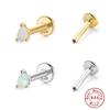 S925 Sterling Silver Opal Cartilage Stud Earrings with Diamond-Set, Trendy European and American Style