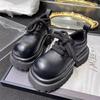Женские ретро туфли на массивном каблуке с круглым носком на шнуровке из кожи - Увеличивающие рост, Универсальные, Повседневный осенний стиль